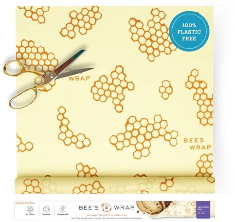 Bee's Wrap Beeswax Wraps for Food - Cut to Size 14x52 Beeswax Wrap Roll - Plastic Free Made in USA Reusable Natural Food Wrap - Honeycomb