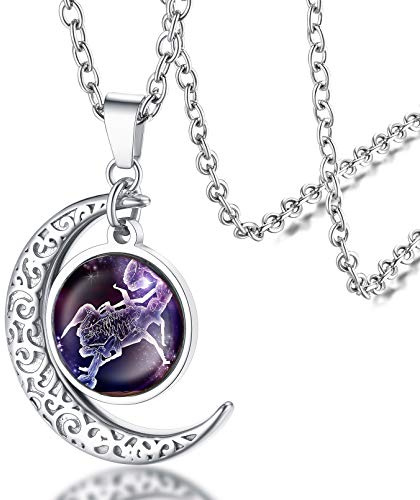 Collier Signe Astrologique Scorpion Femme,Pendentif Demi Lune Style Zodiaque en Acier Inoxydable avec Chaîne Réglable,Bijoux Horoscope Porte Bonheur Cadeau Anniversaire pour Femmes Enfant Fille