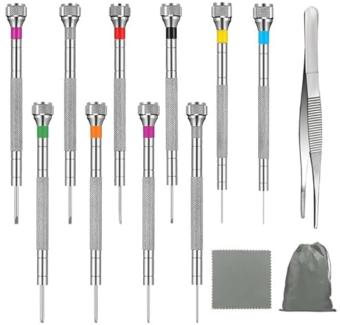 Präzisions-Schraubendreher, Reparaturwerkzeug, Uhrmacher-Set mit Pinzetten, Reinigungstuch und Aufbewahrungstasche, Set mit kleinen Drehschrauben, Uhrmachern, Präzision, Reparatur, Werkzeug für Uhren,