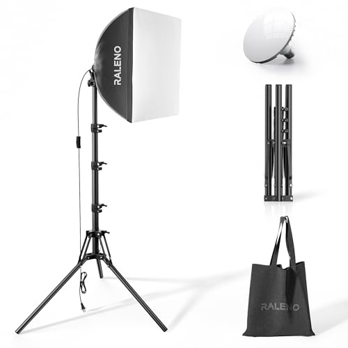 RALENO Softbox Photography Lighting Kit, 16'' x 16'' Softbox Lighting for TikTok with LED Bulb (50W | 5500K | 97 CRI | TLCI≥97), Continuous Light for Video Recording & Photography Shooting