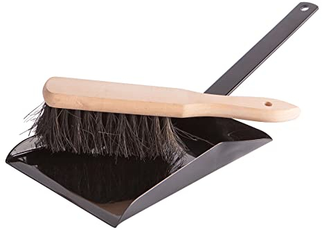 Hammer & Tongs Fireplace Dustpan and Brush Set - Black Gloss Iron Hearth Cleaning Tools with Wooden Handle Brush - Durable Fireside Accessory for Ash, Soot and Debris