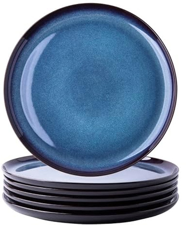 LERATIO Ceramic Dinner Plates Set of 6,10.5 Inch Reactive Glaze Porcelain Plates, Modern Shape Dinnerware Dishes Set for Kitchen,Microwave&Dishwasher&Oven Safe, Scratch Resistant-Blue