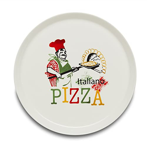 KHG Pizzateller, extra groß mit 30cm Durchmesser in Chefkoch Print, perfekt für Gastro und Zuhause, hochwertiges Porzellan, Spühlmaschinengeeignet & perfekt Stapelbar im zeitlosem Design