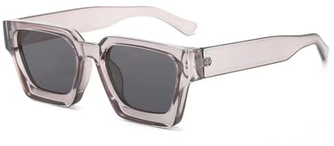 WDZAYXC Vintage Rechteckige Sonnenbrille für Damen Herren Chunky Rectangle Sunglasses Retro Brille UV400 Schutz(transparent/grau)