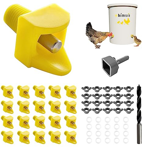 Whimsii Pezones de agua de pollo, montaje lateral horizontal, sistema de agua automático antifugas para aves de corral, adecuado para pollos, paquete de, incluye broca y herramienta de instalación