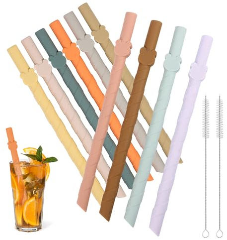 Erzekrim 10 pezzi Cannucce Silicone Cannucce Riutilizzabili,10mm Cannucce per Bambini Senza Bpa,Con Spazzola per la Pulizia, Adatto per Cannucce da Cocktail per latte, Succhi e Yogurt