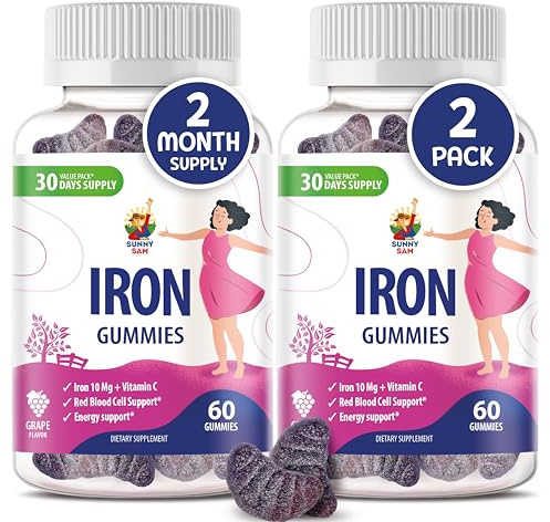 SUNNY SAM Iron Gummies for Kids & Adults - Iron Vitamins with Vitamin C, 10mg per Serving - Chewable Fruit Gummy for Immune Support Red Blood Cell Production