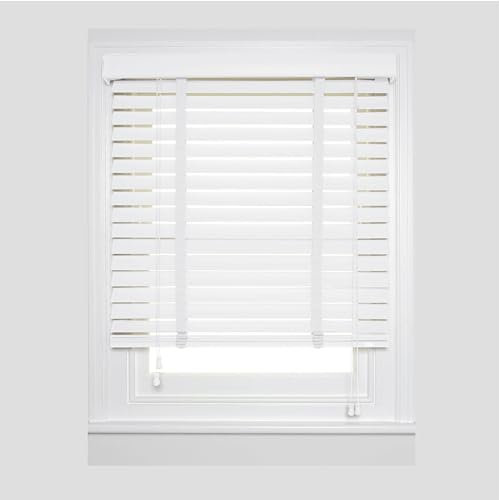 APEX FURNISHINGS Faux Wood Window Venetian Blinds-50mm Slats White Tape Trimmable Home Office Windows Blind (120cm x 150cm)