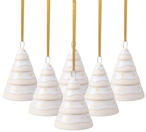 like. by Villeroy & Boch Winter Glow Ornament Tannenbaum 6er Set, 6x6x7,5 cm, Weihnachtliche Dekoration, Christbaumschmuck, Premium Porzellan, Beige