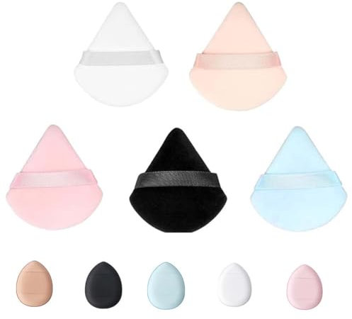 BQRKOTM 10 Piezas Borla Maquillaje, Triángulo Polvos Puffs, Mini Polvo Puffs, Soplos de Polvo, Powder Puff, Esponja Polvos para Kosmetics, Aplicadores de Polvo Suelto Base Fundación