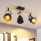 GBLY Plafonnier Spot 3 Flammes Noir : Plafonnier Vintage Pivotant 350° MAX.25W Douille E14 Spot Bois Industriel Barre pour Salon Chambre Bureau (sans Ampoule)