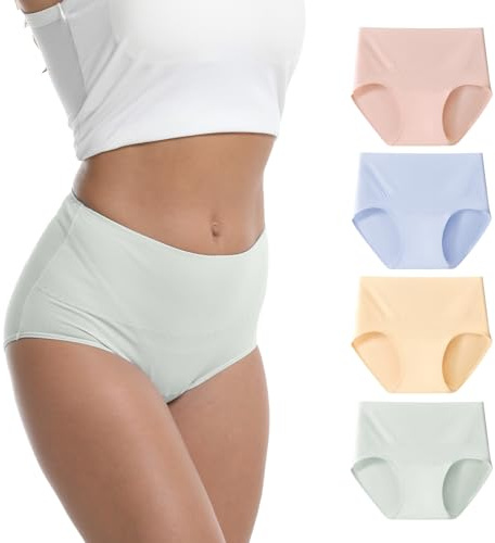 WEASIC Slip Donna Cotone Vita Alta Set Mutande Donna Cotone Vita Alta Mutande 100% Slip Microfibra Taglio Laser Senza Cuciture Microfibra Intimo Mutandine (Confezione da 4 Multicolore 3, XS)