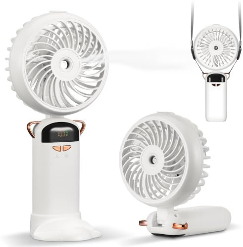 Kssvzz Ventilador De Mano Con RefrigeracióN Por Agua, Mini Ventilador PortáTil Con Pantalla Lcd Y 5 Niveles, Ventilador Usb Recargable, Ventilador Plegable PequeñO Para Viajes, Oficina O Casa (Blanco)