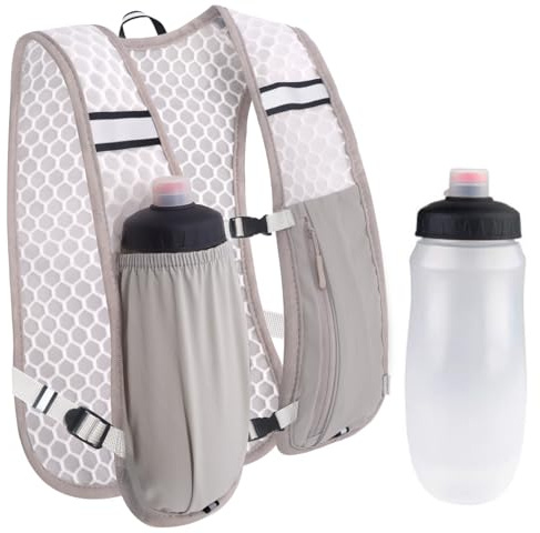 QRKPVHD Sac à Dos d'Hydratation - Réfléchissant Gilet Course a Pied Femme Homme Sac à Dos Gilet Trail Léger et Respirant avec Gourde d'hydratation de 500 ML pour randonnée, Trail, Gris, Taille Unique