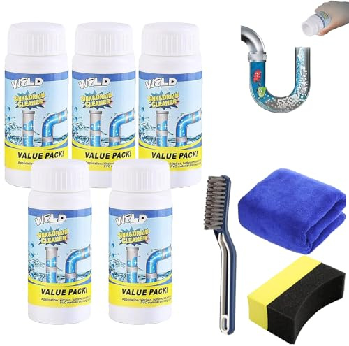 Wild - Detergente per lavelli e scarichi, Wild Powerful S-ink & D-Rain, detergente per tubi W-ild, schiuma sbloccante S-ink, per cucina, bagno, WC, doccia, 5 pezzi
