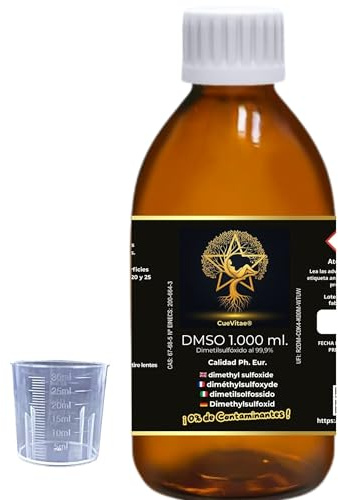 CueVitae® DMSO 99,9% | Dimetilsulfóxido | Envase técnico de precisión de vidrio con kit de manipulación (1000 ml)