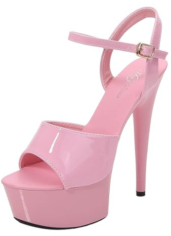 Generisch Tacones altos Stiletto Plataforma Color sólido 15cm Sandalias de tacón alto para las mujeres verano, rojo, 42 EU