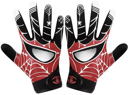 WATSAVPUP Youth Football Gloves - Sticky Grip Receiver Gloves with Breathable & Flexible Design for Maximum Catch, Enhanced Comfort in Training and Games(Spider Eye, 5.5-6 inch)