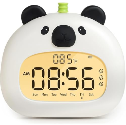 Muuookka Réveil Panda Rechargeable par USB pour Enfants, Réveil avec 3 Alarmes et Minuteur, Idéal pour Garçons et Filles