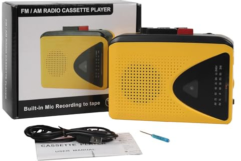VGEBY Kassettspelare, Bärbar Bandspelare med AM FM-radio, Inbyggd Högtalare och Inspelningsfunktion, för Resor i Hemmet, USB C-ström och 3,5 Mm Hörlursuttag