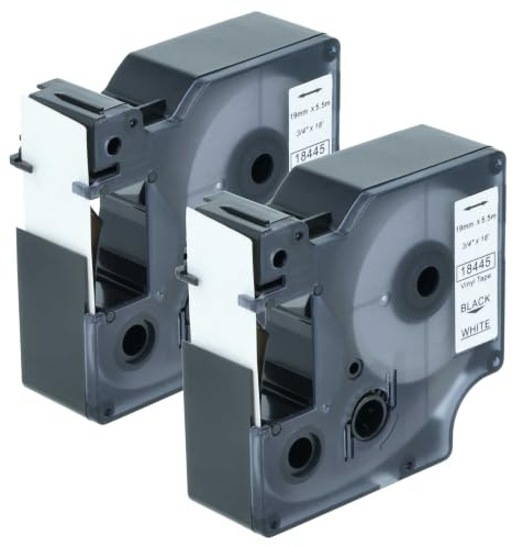 vhbw 2 x skrivband kompatibel med Dymo Rhino 6000, 5000, 5200, 4200, 3000, 1000 skrivaretikett 5,5 m x 19 mm, svart till vit, vinyl