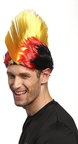 WIG ME UP - XR-012-PC2B/PC13/P103 Perücke Fanperücke Fan Karneval Fasching Iro Irokese Mohawk Schwarz-Rot-Gold Deutschland
