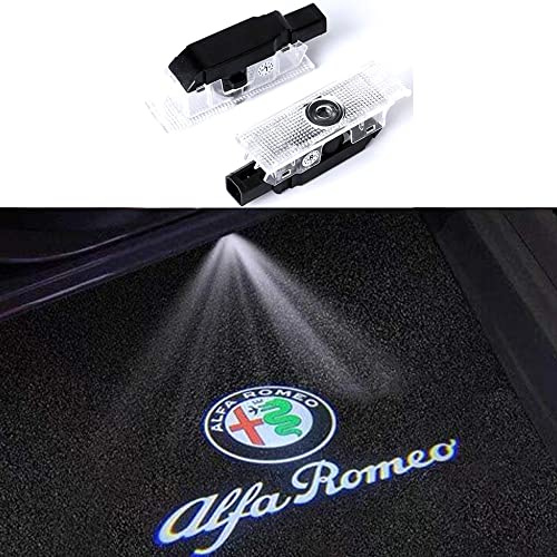 Duleutgnu 2 pezzi Illuminazione portiera auto Logo di benvenuto Definizione ombra fantasma Decorazione LED Porte per auto Luci di ingresso Lampada emblema 3D (For A-lfa)