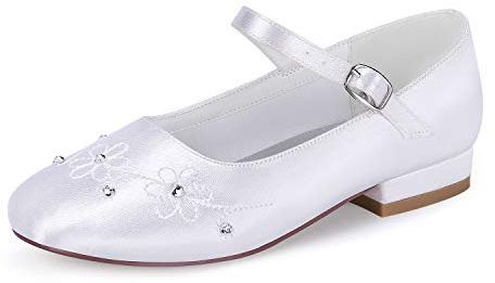 ERIJUNOR E1323 White Communion Shoes Comfortable Flower Girls Children Shoes Dyeable Satin Size 1