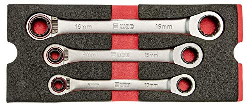 WGB Das Werkzeug Juego de 3 llaves de trinquete con doble anillo, modelo 4 en 1