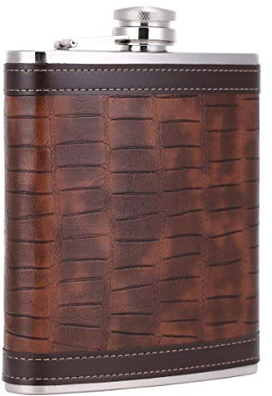 TANEAXON - Fiaschetta per Liquori da Whisky in Pelle di Coccodrillo, in Acciaio inox, 18 oz/510 ml, Marrone