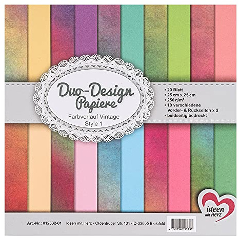 Ideen mit Herz Duo-Design-Papiere | Block mit 20 Blatt Bastelpapier | 25 x 25 cm | 250g/m² | beidseitig bedruckt | Designpapier, Motivpapier | ideal für Scrapbooking, Basteln (Vintage Style 01)