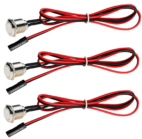 Guuzi 3 St Chassiknapp Värd Metallknapp, Datorvärd Tryckknappskabel Pc-Fodral Power Button Atx Supply On/Off För Gör-Det-Själv-Datorknapp 60cm (16mm)