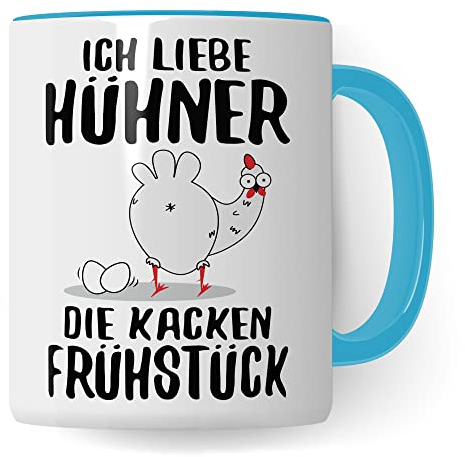 Hühner Tasse Ich liebe Hühner die kacken Frühstück Hühnerhalter Geschenk lustig Kaffee-Becher (blau)