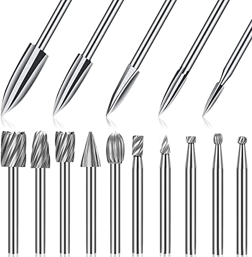 10Pcs Wood Carving Grinder Bits and 5Pcs Engraving Drill Bit Set Rotary Tool,Wood Carving Drill Bits Set for Rotary Tool DIY Woodworking, Drilling- 3mm