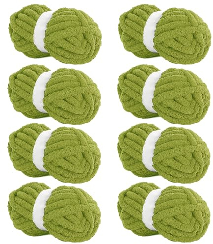 HOMBYS Olive Green Chunky Chenille Yarn for Crocheting, Bulky Thick Fluffy Yarn for Knitting,Super Bulky Chunky Yarn for Hand Knitting Blanket, Soft Plush Yarn, 8 Jumbo Pack (27 yds,8 oz Each Skein)