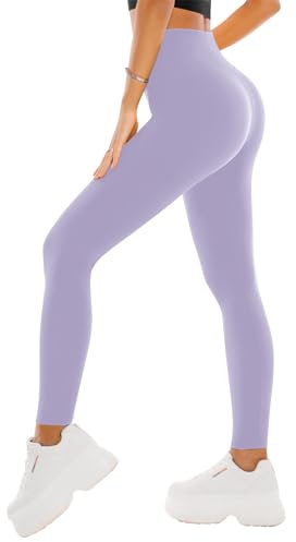 SINOPHANT High Waisted Leggings for Women - Full Length Capri Buttery Soft Yoga Pants for Workout Athletic, Lavender, Small/Medium
