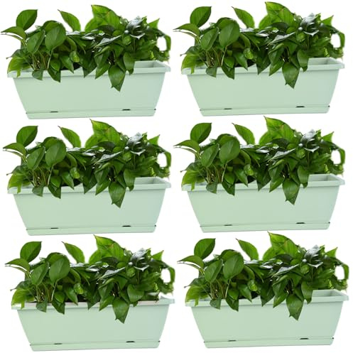 Caja de plantador, Caja de plantador 6 PPC Sembradora ventana ventilada con Plantador de rectángulo PP de drenaje con una bandeja 16.9x7.1x6.3in Sembradora de vegetales de flores para el balcón Jardí