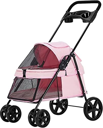 Premium-Kinderwagen für Katzen und Hunde, Hundebuggys, Buggys für kleine Hunde, leichte Hundebuggys, Reisebuggy für Haustiere, faltbarer Kinderwagen für Katzen und Hunde (Pink) (Pink)
