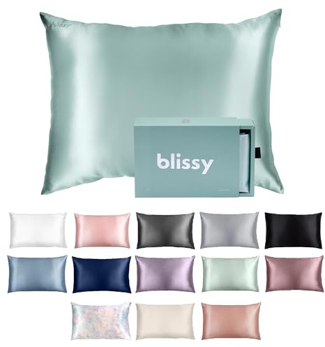 Blissy Silk Pillowcase - 100% Pure Mulberry Silk - 22 Momme 6A High-Grade Fibers - Silk Pillow Cover for Hair & Skin - Regular, Queen & King (Mint, Queen)