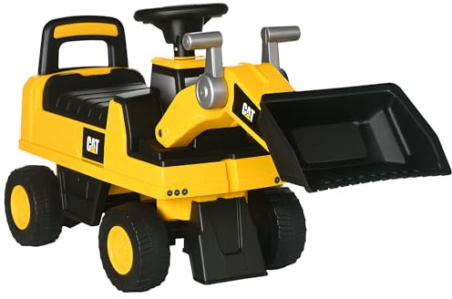 HOMCOM Tractor Correpasillos con Licencia Caterpillar Excavadora para Niños de 18 a 36 Meses con Pala Delantera y Bocina Carga 25 kg 78x29,5x54 cm Amarillo