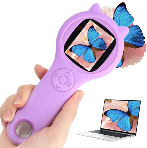 Mikroskop für Kinder, 2,0 IPS-Bildschirm 500X Taschenmikroskop,Handy Mikroskop für Kinder,2MP Portable Taschenmikroskop mit 8 LEDs USB-Anschluss an PC, für Geschenke (Lila)