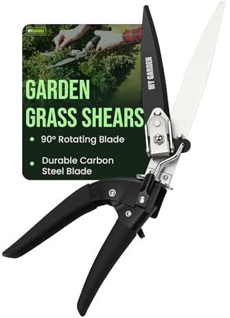 My Garden Grass Shears -Lawn Shear Ergonomic Carbon Steel Blades Grass Scissor for Grass Cutting, 90° Adjustable Handle, Easy Grip Garden Shears.