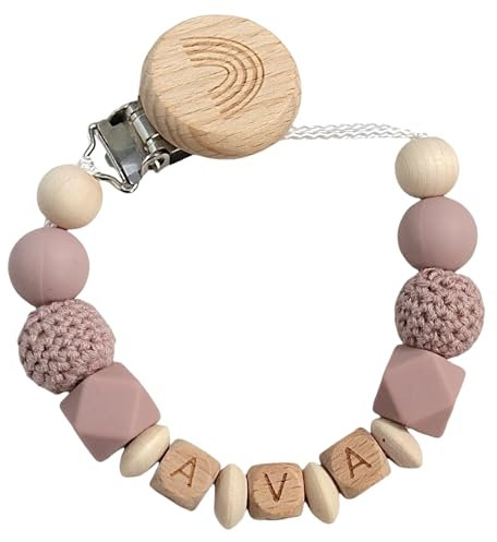 Schnullerkette mit Namen/Personalisiertes Baby-Geschenk mit Namen - Mädchen/Jungen | verschiedene Farb-Varianten/lasergravierte Holzbuchstaben/Schwangerschaft, Geburt, Taufe