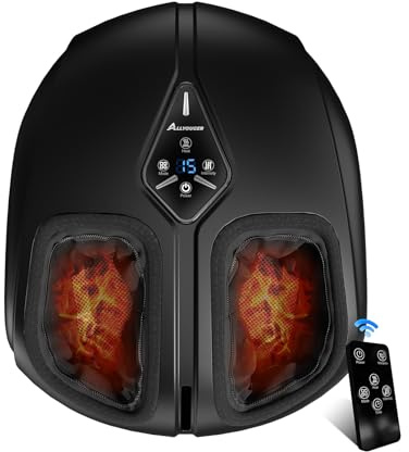 ALLYOUGER Shiatsu Foot Massager with Heat,Vibration,Air Compression and Deep Kneading for Plantar Fasciitis, Neuropathy,Improve Foot Wellness,Gifts for Women & Men（Black）