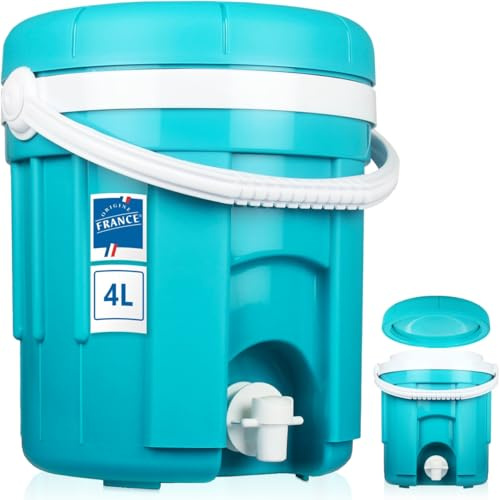 Getränkespender Getränkebehälter Thermobehälter 4L isoliert mit Zapfhahn für Camping Sport Freizeit (Aquamarin)