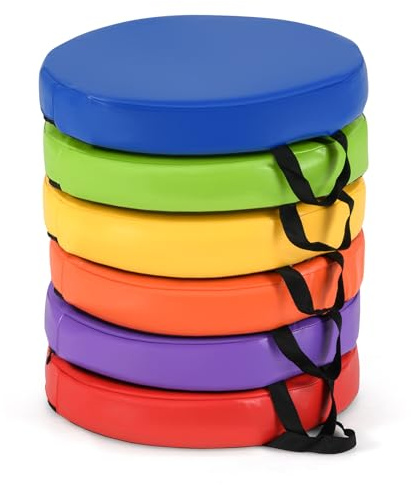Maxmass 6PCS Kids Floor Cushion, Foam Seat with Handle and Detachable Cover, Child Flexible Seating for Home, Kids Play Center, Classroom and Nursery (35cm Round Colorful)