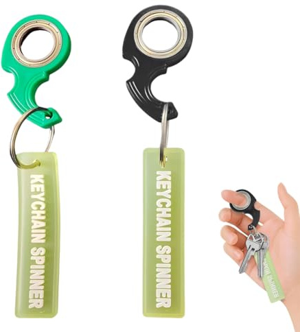 OUDQFCJ Portachiavi Spinner per Dita, 2 Pezzi, Portatile, Per Allenamento delle Dita e Sollievo dall'Ansia, Fidget Spinner Metallo Keychain Giocattolo per Bambini, Adolescenti e Adulti (Nero/Verde)