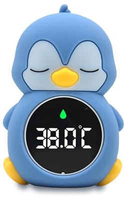 Robo Toys Pinguin Badethermometer für Baby & Raumthermometer mit LCD-Display – Wiederaufladbar mit USB-C, BPA-freie & hygienische Silikonhülle