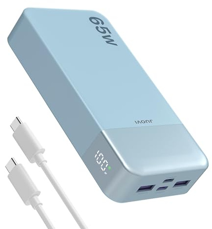 JUOVI Power Bank 65W 20000mAh Bateria Externa Carga Rapida USB C In&out Batería Portátil con Pantalla Digital Compatible con MacBook iPhone 17 16 15 Galaxy S24 Portátil Tableta