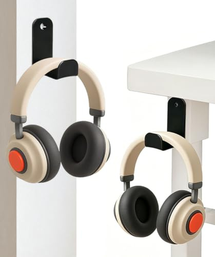 Hi-ERA Space Saving Headphone Hanger (2 Pack) - Strong Adhesive Wall Mount or Screw-in Headset Stand with Protective Rubber Pad, Perfect Gaming Desk & Office Accessories